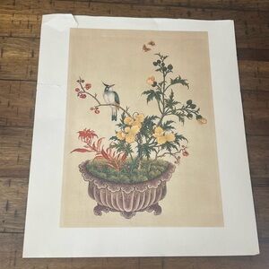 Vintage Chinese Botanical Bird & Flowers Art Print
